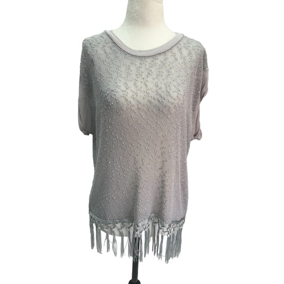 Danny Be Grey Loose Knit Short Sleeve Round Neck Sweater Top Size S - Picture 2 of 8